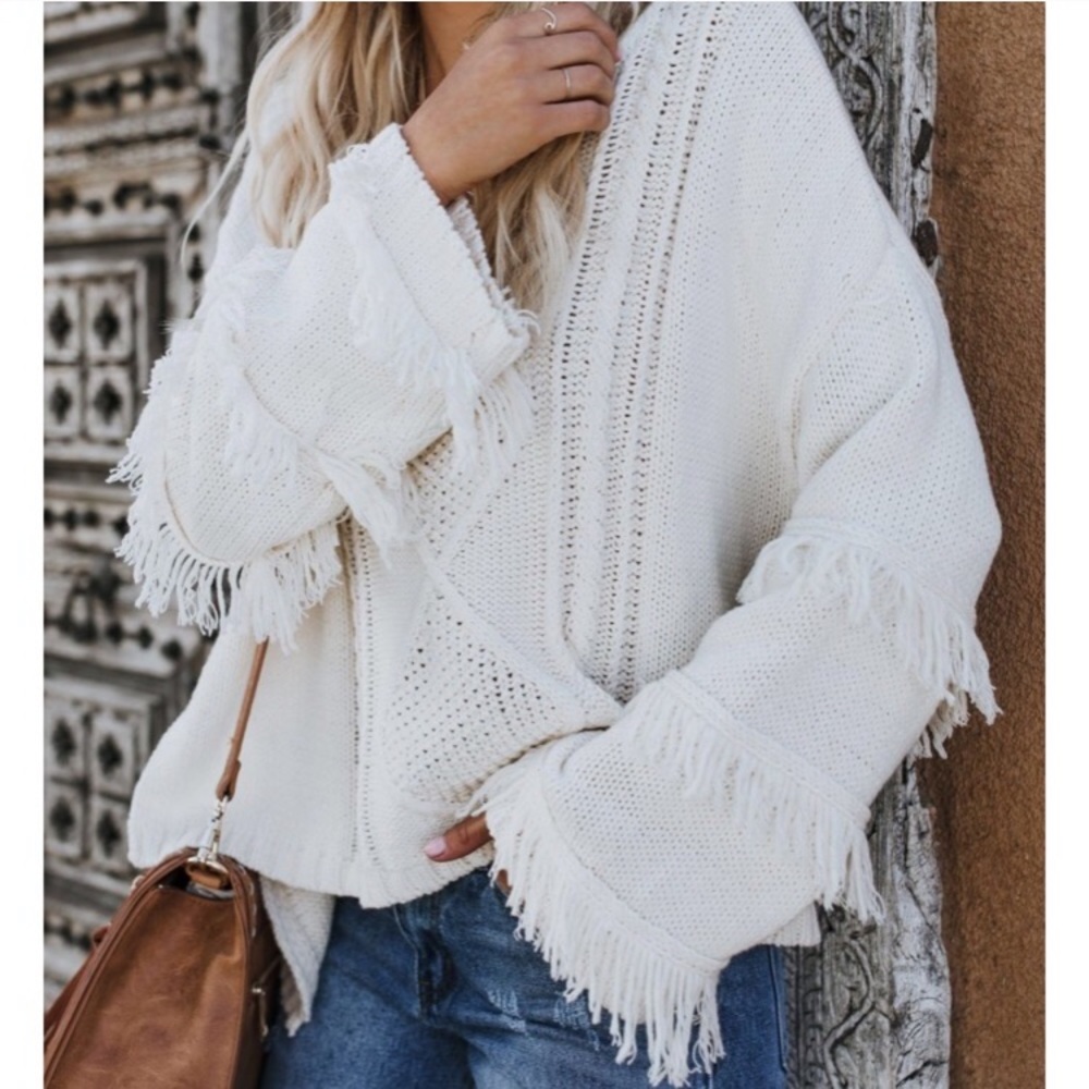 VICI Omega Cable Knit Fringe Sweater
